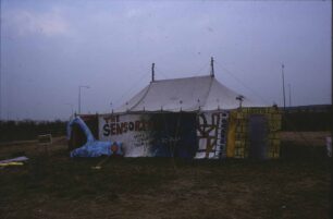 The Sensoria Mansion tent at dusk