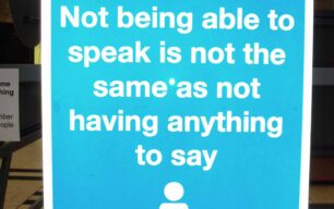 Blue sign about Speaking