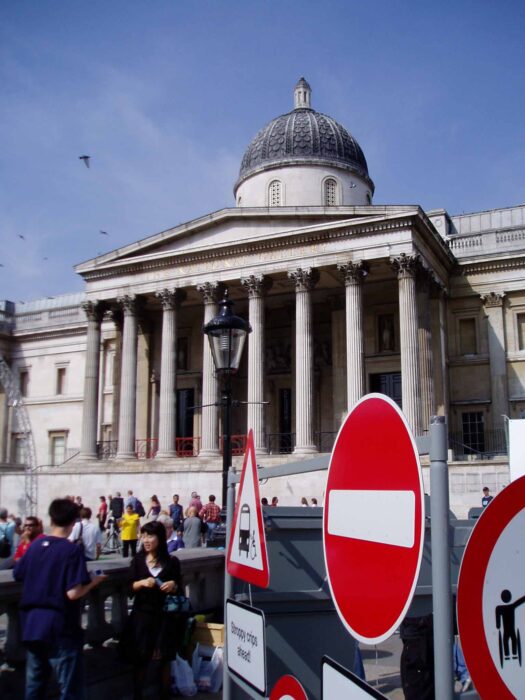 Signs on display in London's Trafalgar Square