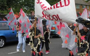 Summerfield School parade group with banner