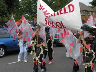 Summerfield School parade group with banner