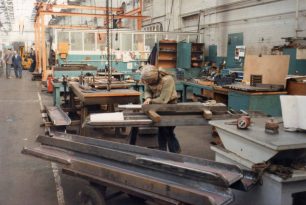 Fitter Martin Higgs marking out crane arms