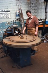 Blacksmith Ron Bates making spring steel bands