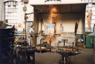 Colin Plunkett using a flash-welding machine