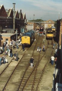 Visitors examine locomotives on Open Day