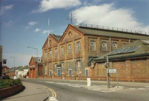 Wolverton Works Canteen & Fire Station from road