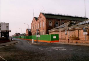 Works Canteen & Fire Station & Bath House fenced off before demolition
