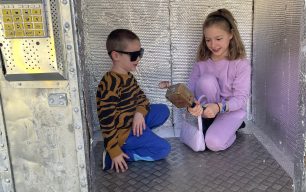Children investigate the spacecraft in Margaret Powell Square