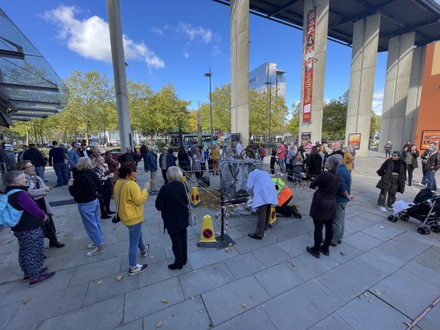 Crowd gathers ahead of Educating Zerena exhibition opening