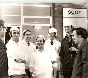 Shop Stewards Committee 1974c L-R Stan Clarry, District Officer,  Keith Privett, Branch Secretary, John Pettit, Alan Underdown, George Kirby, Branch Chair. Bob Kirby, Reg Thomas, District Officer. 