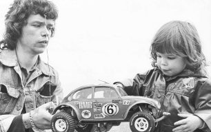 Father and daughter with radio-controlled car