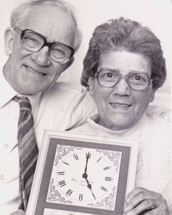 Couple with Golden Wedding present