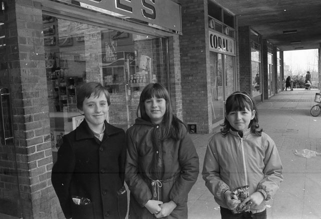 Three children outside Bunces shop