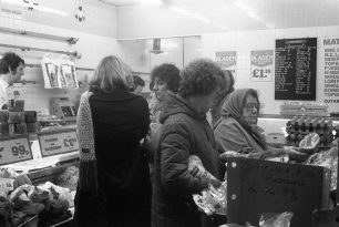 Customers inside Matthews butcher shop