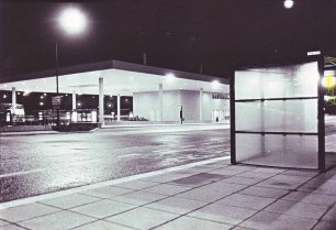 The bus station at night