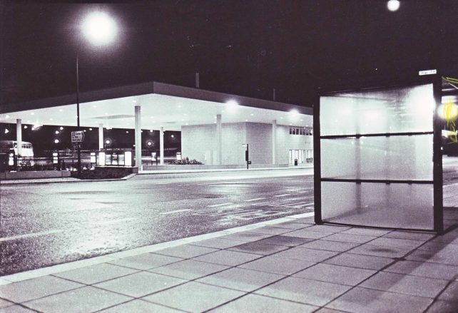 The bus station at night