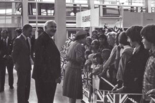 The Queen talking to people in Middleton Hall