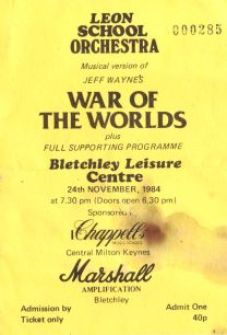 'War of the Worlds' Ticket, 1984