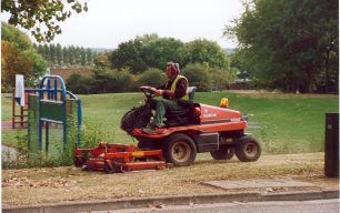 Mowing the grass in Warren Park, 2002