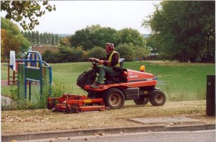 Mowing the grass in Warren Park, 2002