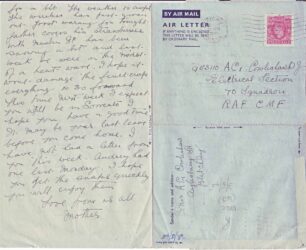 Air Mail letter written on 29 Apr 1945 from Mother