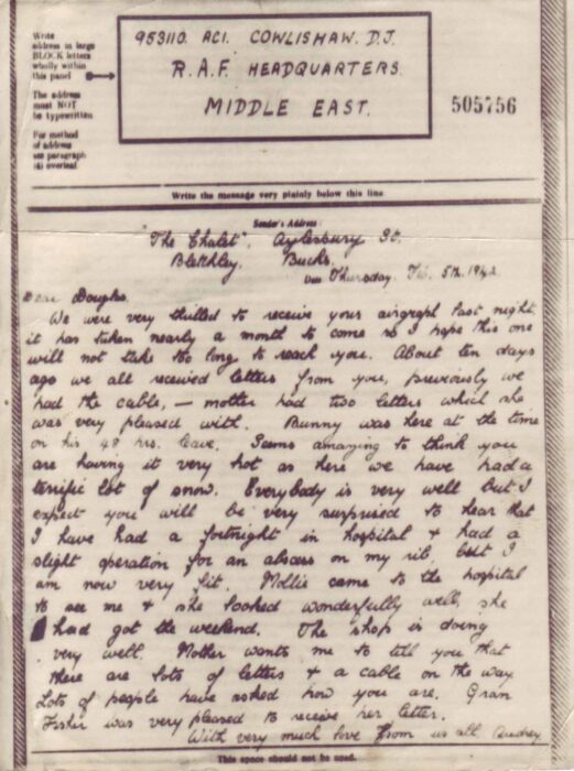 Airgraph written on 5 Feb 1942 from Audrey