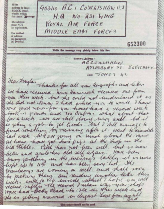 Airgraph written on 7 Jun 1942 from Dad