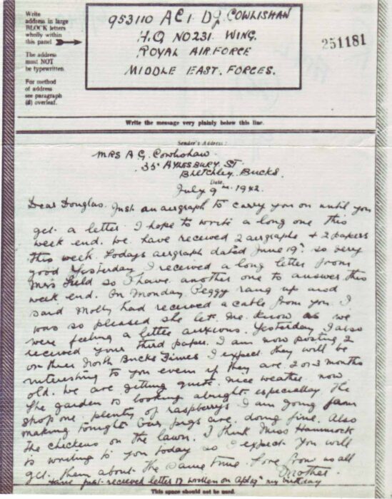 Airgraph written on 9 Jul 1942 from Mother