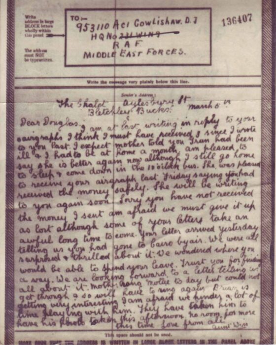 Airgraph written on 5 Mar 1943 from Aunt Win
