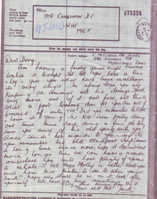 Airgraph written on 24 Mar 1943 from your old pal Jack