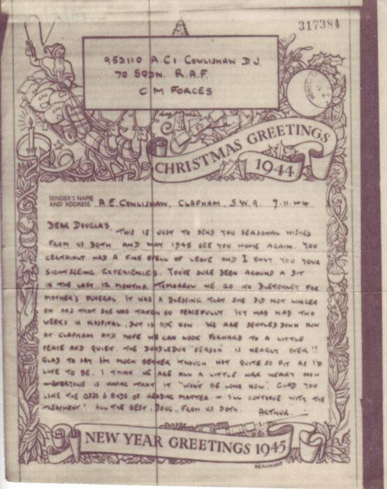 Airgraph written on 9 Nov 1944 from A. E. Cowlishaw