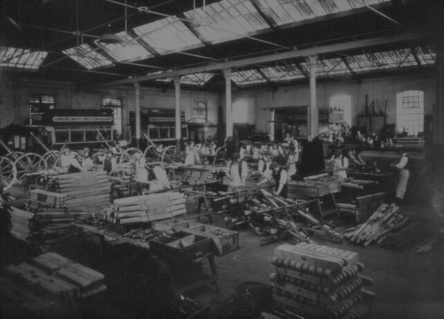 Construction Transport wagons in bus shop