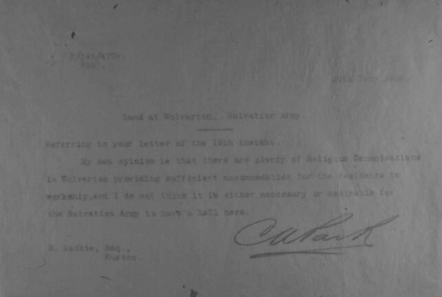 Memo from C.A. Park re Salvation Army 1906