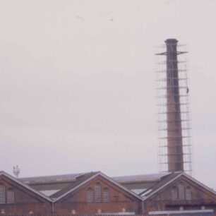 Wolverton Works chimney being prepared for demolition 1995