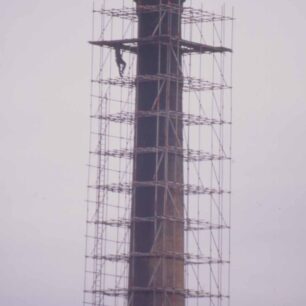 Wolverton Works chimney being prepared for demolition 1995