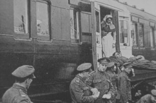 The Ambulance train, exterior, medical staff and soldiers