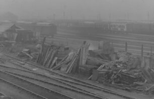Wolverton Works, exterior, rubbish and carriages