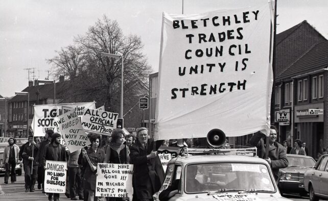 May Day protest march through Queensway, 1970s