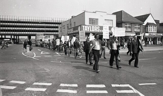 Protest march on Queensway, 1970s