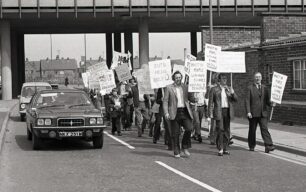 Protest march on Queensway, 1970s