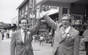 Dennis Healey visits Queensway, 8 June 1984