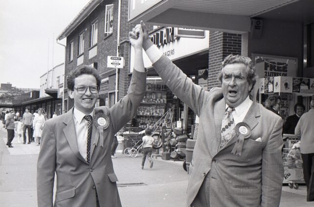 Dennis Healey visits Queensway, 8 June 1984