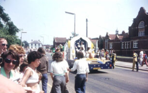 Carnival Queens in Bletchley Carnival Parade on Queensway, 1970s