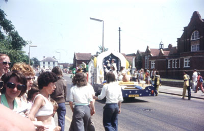 Carnival Queens in Bletchley Carnival Parade on Queensway, 1970s