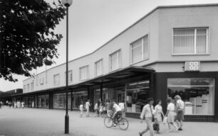 People outside & entering Queensway Co-Op, undated