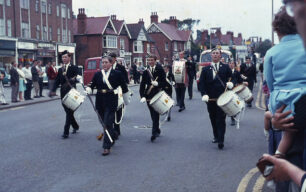 Boys' Brigade in Bletchley Carnival parade on Queensway, 1970s