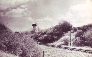 The windmill viewed from over the Newport Nobby railway line