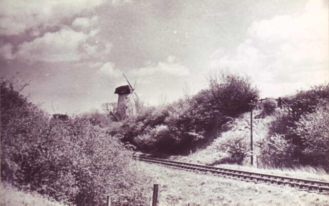The windmill viewed from over the Newport Nobby railway line