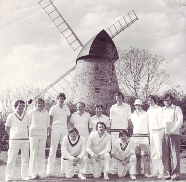 Bradwell Cricket Club in front of the repaired windmill