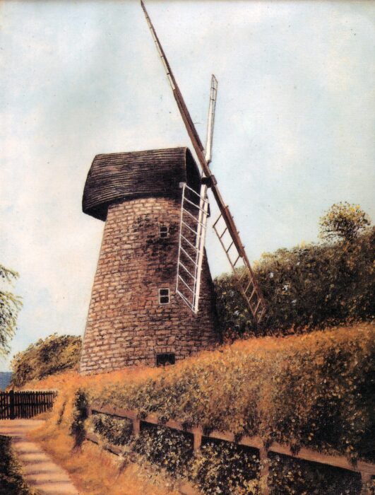 A painting of New Bradwell Windmill